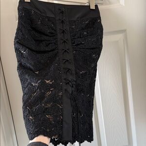 Chic Black Lace-Up Pencil Skirt